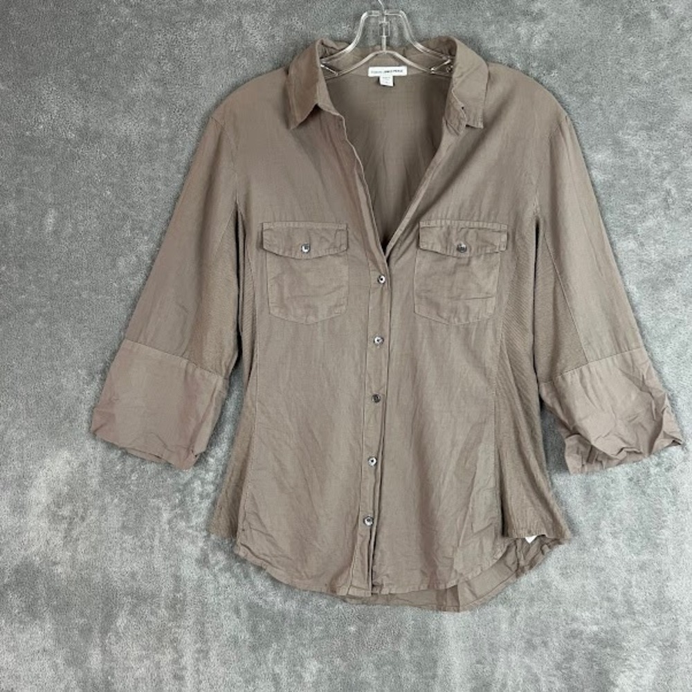 James Perse Button Up Blouse Womens 3 Brown Minimalist Utilitarian Casual